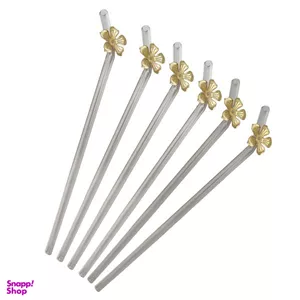 نی شربت خوری مدل شیشه ای سرکج کد 945  مجموعه 6 عددی