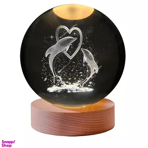 چراغ خواب طرح گوی کریستالی 3 بعدی مدل دلفین و قلب