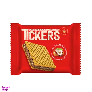 ویفر کرم دار کاکائویی فندقی با تکه های فندق تیکرز وزن 22 گرم