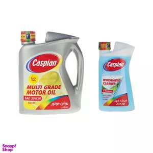 روغن موتور خودرو کاسپین مدل Multi Grade حجم 4 لیتر به همراه محلول شیشه شوی خودرو کاسپین مدل Non-Smearing حجم 1 لیتر