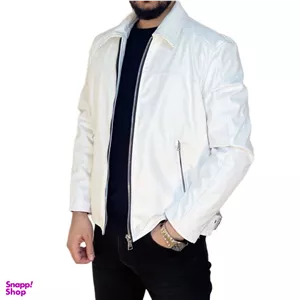 کاپشن چرم مردانه مدل کلاسیک رنگ سفید