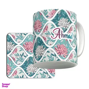 ماگ لاژید مدل اسم احمد کد Batik به همراه زیر لیوانی