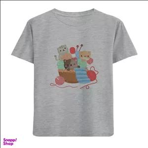 تیشرت آستین کوتاه دخترانه مدل گربه و سبد کاموا D130