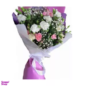 دسته گل طبیعی میخک و ژیپسیفولیا کد 01