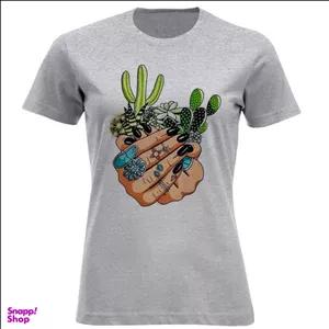 تیشرت آستین کوتاه زنانه مدل دست و گل کاکتوس F1492