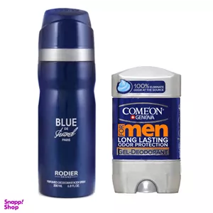اسپری ضد تعریق مردانه رودیر مدل Blue The Chanel به همراه استیک ضد تعریق مردانه کامان مدل Long Lasting مجموعه 2 عددی
