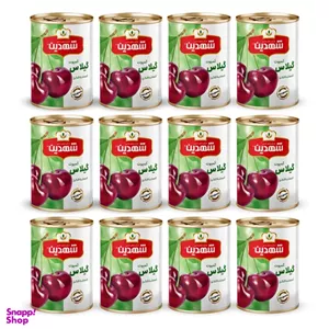 کمپوت گیلاس شهدین وزن 370 گرم بسته 12 عددی