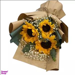 دسته گل آفتابگردان و عروس مدل یک طرفه