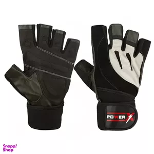دستکش بدنسازی مدل مچ بند دار پاور ایکس رنگ مشکی طوسی