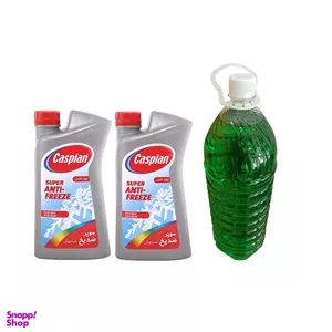 پک ضد یخ کاسپین 1 لیتر به همراه آب رادیاتور 2.5 لیتر مدل Super Anti-Freeze مجموعه 3 عددی