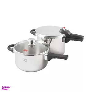 ديگ زودپز دو قلو پارس استیل مدل کفه سه لایه کد 0101/0609