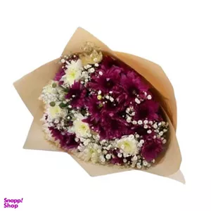 دسته گل طبیعی داودی و عروس چند رنگ