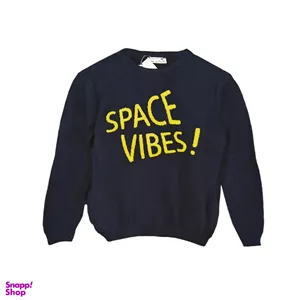 پلیور پسرانه کولزیون مدل برجسته Space Vibes رنگ سرمه ای