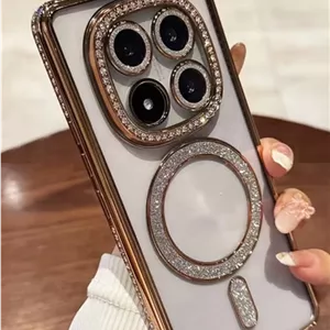 قاب شیائومی Redmi Note 14 ProPlus 5G مدل طلایی نگین‌دار مجلسی Luxury Diamond | محافظ لنزدار برای نوت 14 پروپلاس 5 جی(نقد و اقساط)