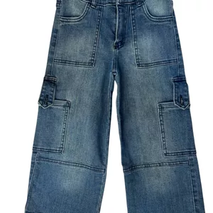 شلوار جین کارگو بچگانه آبی | مدل بگ شش جیب | راحت و بادوام سایز 5 تا 13 سال