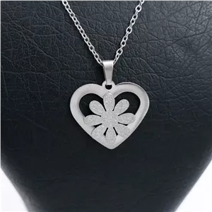 نیم ست شنی طرح قلب و شکوفه گل نقره ای کد 71961
