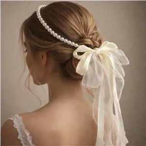 تل سر مرواریدی عروس با پاپیون و تور ظریف