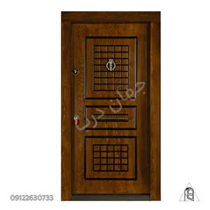 درب ضد سرقت رویه راش طرح cnc سه قاب شطرنجی