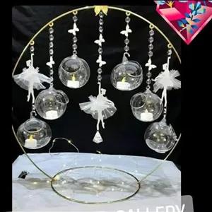 هفت‌سین حباب شیشه‌ای با استند گرد فلزی رنگ ثابت| ارسال از تهران