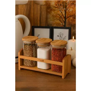 ست ادویه 4 پارچه بامبو کیچن لایف با استند و درپوش 350 میلی‌لیتر