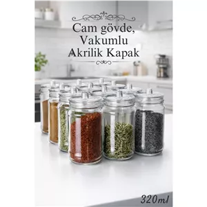 ست 12 عددی بانکه ادویه شیشه‌ای سرین برداک با درب وکیوم و دسته