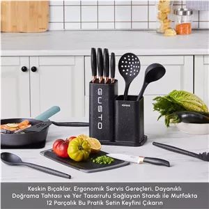 سرویس چاقو و تخته برش 12 پارچه کاراجا Gusto مشکی
