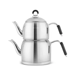 کتری قوری استیل کاراجا دلفی متوسط نقره‌ای