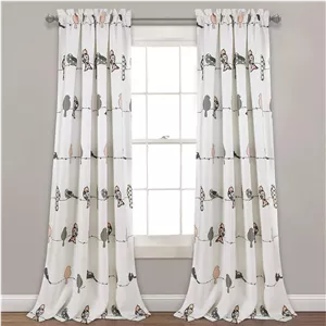 پرده های تیره کننده اتاق با طرح پرندگان Rowley Lush Decor، مناسب برای اتاق نشیمن، ناهارخوری، اتاق خواب (جفت)، طول 213 سانتی متر، رنگ سرخابی و خاکستری، 2 عدد