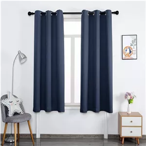 پرده بلک اوت NeoStyle برای اتاق خواب، ست 2 تکه پرده با بافت پنبه ای، 244x270 سانتی متر پرده های حلقه ای برای اتاق نشیمن (آبی)