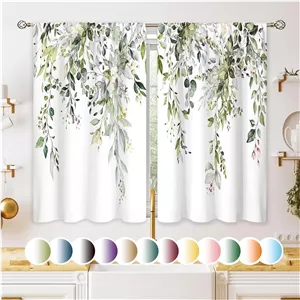 پرده آشپزخانه طرح برگ های گیاه شناسی اکالیپتوس THE WHITE SHOP، مناسب برای بالای سینک، سبک بوهو و روستایی، طرح گل و برگ، پرده کوتاه سبز مریم گلی، اندازه 70x100 سانتی متر (H19)