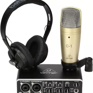 مجموعه کامل استودیویی Behringer U-Phoria Studio Pro با اینترفیس صوتی USB با کیفیت بالا، میکروفون کاندنسر، هدفون و موارد دیگر
