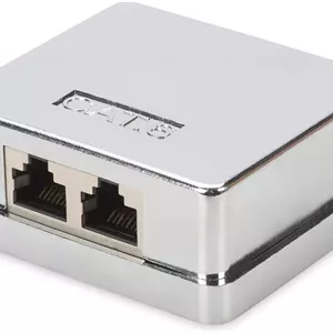 جعبه اتصال دیجی توس Cat-6-2 پورت RJ45 - محفظه نصب سطحی - سوکت شبکه - ترمینال غلاف LSA - محافظ دار - نقره ای