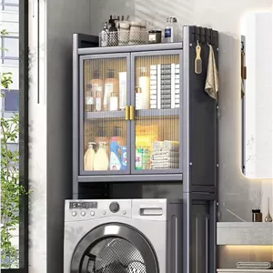 کابینت ذخیره سازی بالای ماشین لباسشویی رویال پولار، قفسه توالت، سازمان دهنده فضای ذخیره سازی اتاق لباسشویی، درب مغناطیسی، قفسه های قابل تنظیم ارتفاع، مونتاژ آسان، بدون نیاز به سوراخ کاری