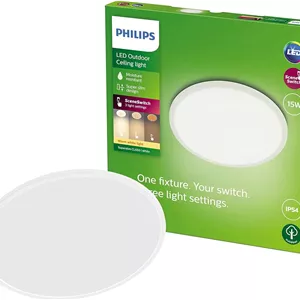 چراغ سقفی LED فوق باریک فیلیپس 15 وات مناسب فضای باز [سفید گرم - سفید] مقاوم در برابر آب IP54، برای روشنایی باغ، پاسیو و تراس.