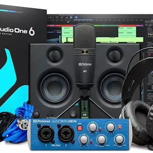 پکیج ضبط استودیویی PresonUS Black Audiobox 96 USB با اینترفیس، هدفون، میکروفون و نرم افزار Abox96K Ultimate
