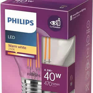 لامپ ال ای دی فیلیپس مدل Premium Classic Lustre [E27 Edison Screw] 4.3 وات - معادل 40 وات، نور سفید گرم (2700K)، غیر قابل تنظیم نور