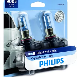لامپ هالوژن خودرو فیلیپس 9005 Crystalvision Ultra، نور سفید روشن، بسته 2 عددی (9005Cvb2)