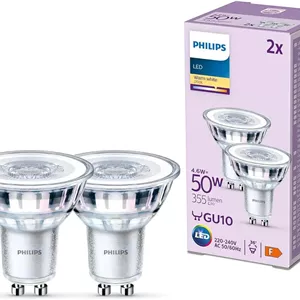 لامپ ال ای دی کلاسیک اسپات فیلیپس بسته 2 عددی [سفید گرم 2700K - GU10] 50 وات، غیر قابل تنظیم نور. برای روشنایی داخلی منزل