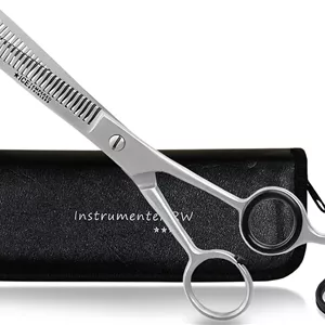قیچی پیتاژ حرفه ای InstrumenteNrw - قیچی مدلینگ - قیچی آرایشگری - قیچی مو - دندانه دار با کیف نگهداری کاربردی (شماره 2 = 6 اینچ دندانه دار دو طرفه)