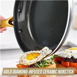 تابه سرخ کن ۱۰ اینچی Blue Diamond Gold، سرامیکی نچسب، بدون PFOA، مناسب برای اجاق های القایی، مشکی