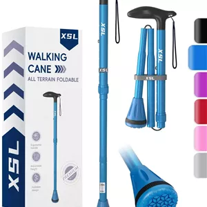 عصای پیاده روی XSL - عصاهای پیاده روی تاشو، قابل تنظیم و جمع شونده برای آقایان و بانوان، نوک سنگین مناسب تمام سطوح، به همراه کیف مسافرتی | عصاهای پیاده روی قابل حمل برای سالمندان و بزرگسالان
