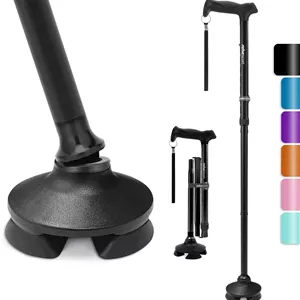 عصای پیاده روی Rehaescort برای آقایان و بانوان - تاشو، قابل تنظیم، سبک وزن، عصای پیاده روی برای حفظ تعادل سالمندان، ایستاده، نوک محوری، دسته نرم، عصای پیاده روی تاشو با کیف مسافرتی (مشکی)