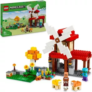 اسباب بازی ساختنی مزرعه آسیاب بادی LEGO Minecraft، مناسب برای پسران و دختران بالای 8 سال، مجموعه با شخصیت ها، فیگورهای حیوانات و یک زامبی، هدیه گیمرها برای کودکان 21262