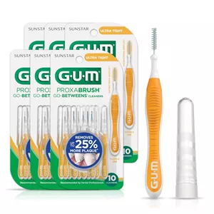GUM - 10070942002438 برس های بین دندانی Proxabrush Go-Betweens، فوق العاده باریک، حذف پلاک، 10 عدد، (بسته 6 عددی)