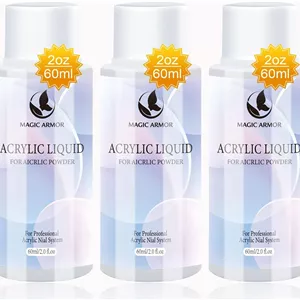 مایع لیکوئید کاشت ناخن مونومر MAGIC ARMOR - مایع لیکوئید ناخن اکریلیک برای پودر اکریلیک، مایع لیکوئید مونومر حرفه ای اکریلیک ناخن 3 عددی 60 میلی لیتر مناسب برای مبتدیان اکستنشن ناخن سالن، زمان خشک شدن سریع و بدون زردی