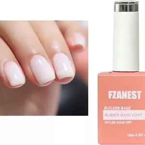 ژل بیس بیلدر FZANEST در بطری، رنگ سفید شیری، ژل بیس رابر برای ناخن، ژل تقویت کننده و اکستنشن ناخن، لاک ژل الاستیک رابر بیس کوت UV LED