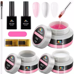ست ژل بیلدر ناخن EBANKU - 3 رنگ 30ml ژل سخت بیلدر سفید صورتی شفاف برای ناخن، ست حرفه ای اکستنشن ژل بیلدر برای مبتدیان، طراحی ناخن