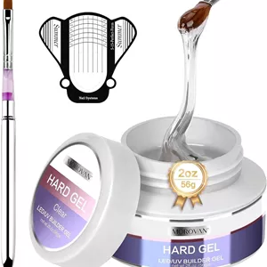 ژل بیلدر جامد مورووان برای ناخن: کیت ژل سخت UV/LED - ژل بیلدر شفاف 2oz برای اکستنشن و فرم دهی سه بعدی قوی، مناسب برای ست مانیکور حرفه ای با قالب و لوازم برس