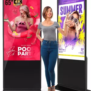 کیوسک لمسی 65 اینچی 4K QIXZOCV، نمایشگرهای دیجیتال ایستاده داخلی، کیوسک LCD تبلیغاتی، پوستر نمایشگر تعاملی سیستم اندروید با پخش کننده رسانه خودکار، HDMI/USB/WiFi
