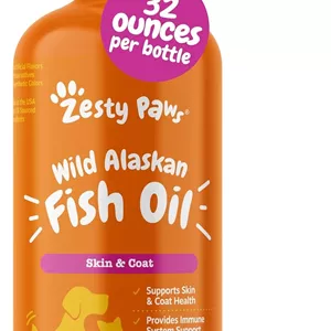 روغن ماهی آلاسکا Zesty Paws برای سگ و گربه - ترکیب روغن پولاک و سالمون - اسیدهای چرب امگا 3 EPA و DHA برای حیوانات خانگی - برای پوست حساسسلامت پوشش - پشتیبانی از سیستم ایمنی - 946 میلی لیتر